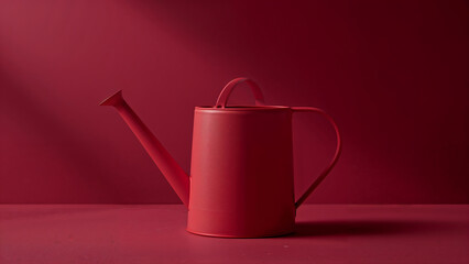 Bold Red Watering Can Still Life with Clean Monochrome Garden Style
