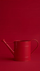 Bold Red Watering Can Still Life with Clean Monochrome Garden Style