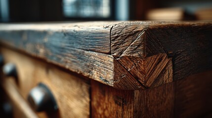 Close-Up of Rustic Wooden Furniture Showing Detailed Grain Texture