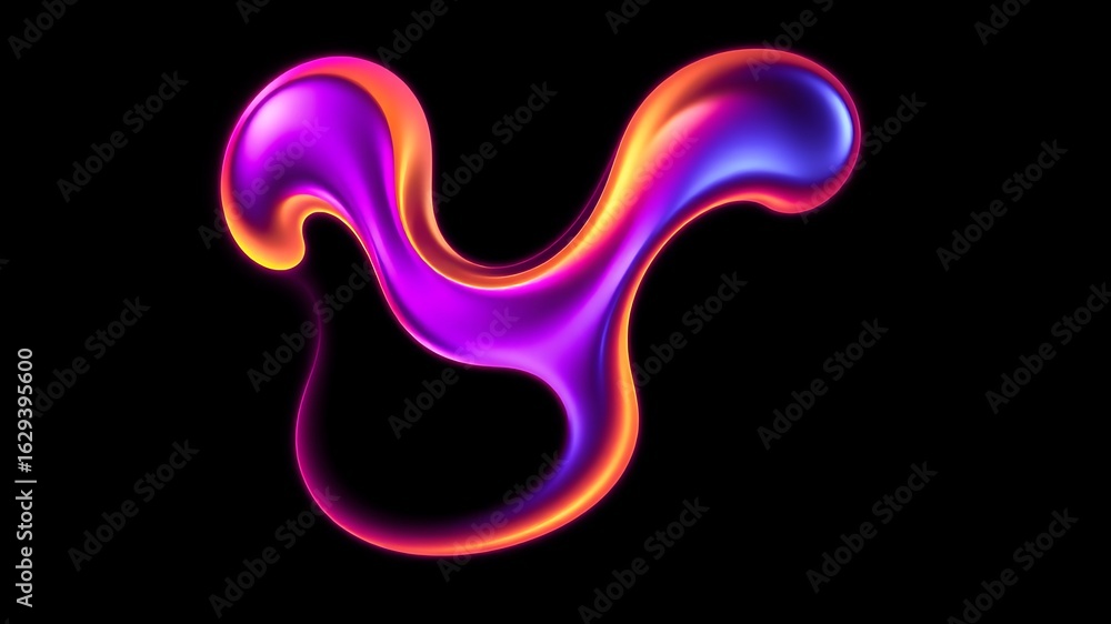 Poster abstract fluid shape with gradient color blend against a dark black background