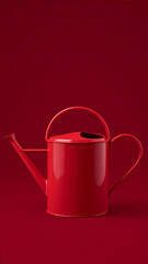 Bold Red Watering Can Still Life with Clean Monochrome Garden Style