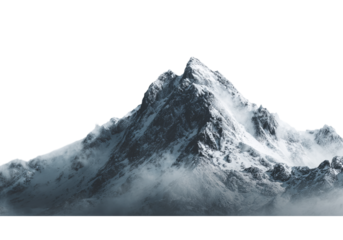 Majestic snow capped mountain peak isolated on transparent background