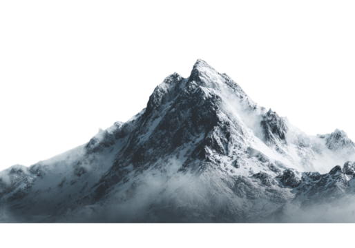Majestic snow capped mountain peak isolated on transparent background