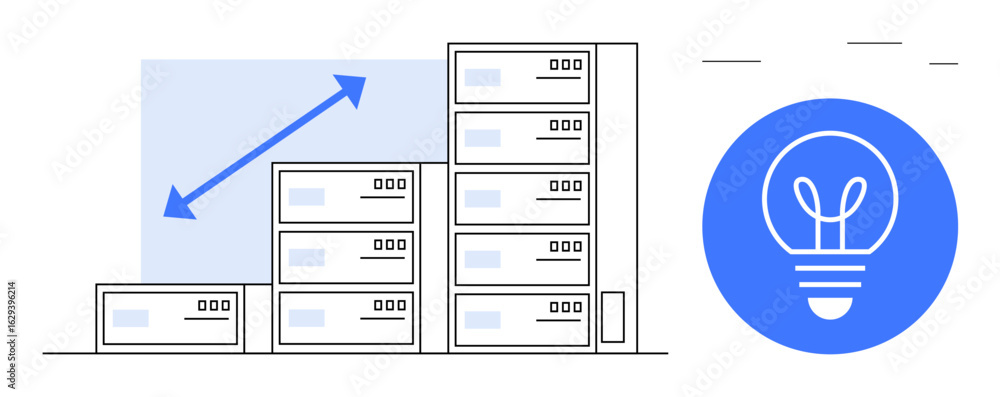 Aufkleber server racks of varying sizes arranged in ascending order alongside a blue idea icon. ideal for them
