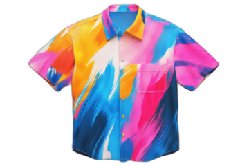 Colorful shirt with paint splash pattern isolated on transparent background.