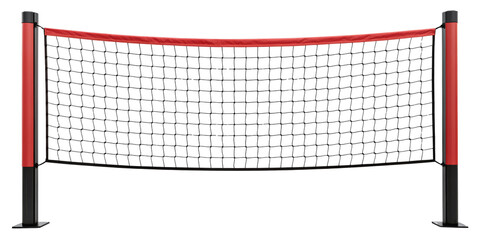 Volleyball Net with Red Trim and Black Posts on Transparent Background