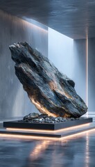 Modern rock sculpture in a minimalist space