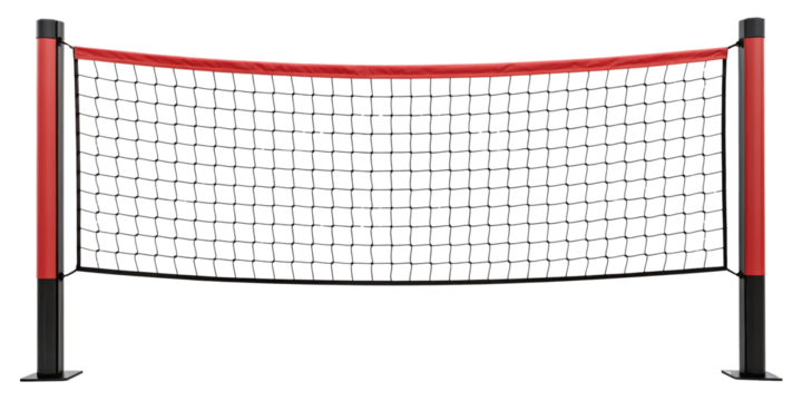 Volleyball Net with Red Trim and Black Posts on Transparent Background