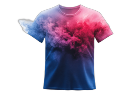 Blue and red smoke on a t-shirt, isolated on transparent background.