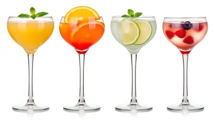 Refreshing Cocktail Collection, Four Gourmet Drinks on White Background