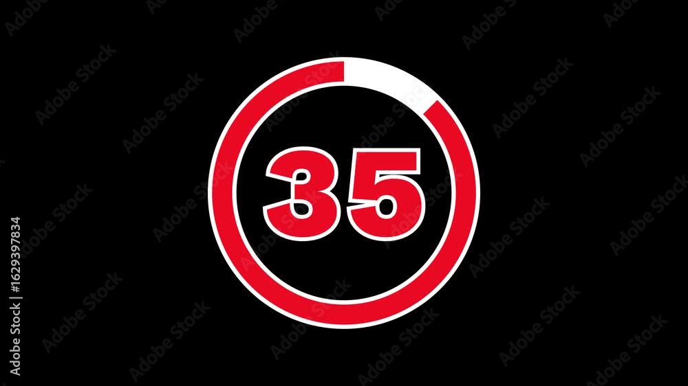 Poster bold outlined red 40-second countdown with a white progress ring on a black background. the progress