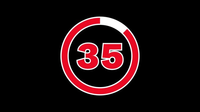Bold outlined red 40-second countdown with a white progress ring on a black background. The progress ring decreases as seconds pass, with thick numbers indicating the time. 4K Motion Graphic