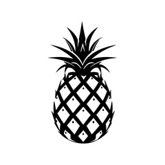 Juicy Pineapple Fruit Slice Fresh, SweeT, and Ripe Tropical Exotic Food on White Background . Healthy Delicious Snack and Dessert.Vector black silhouette of a pineapple isolated on a white background.