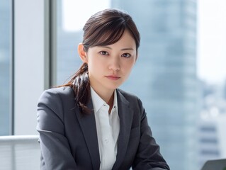 真剣な表情のキャリアウーマン