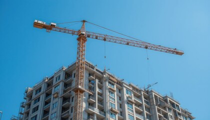 Construction Crane and Building Under a Blue Sky