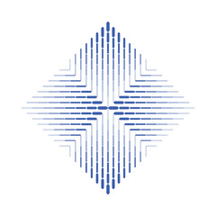 Abstract Rhombus Shape, Geometric Element, Halftone Lines Texture Pattern, Blue Color Vector Illustration