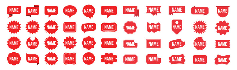Assortment of Red Blank Name Tag Labels and Speech Bubbles vector illustration