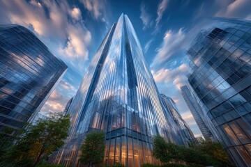 Modern skyscrapers under a dramatic sky
