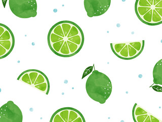 水彩で描いたライムの背景イラスト / Fresh Lime Watercolor Pattern Background	
