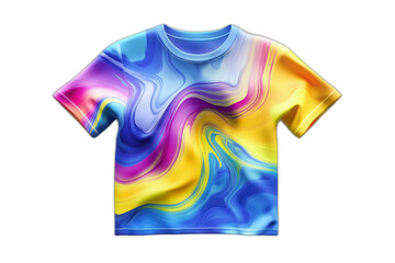 Colorful t-shirt with swirling design isolated on transparent background.