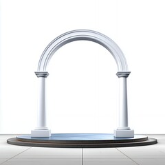 White Classical Arch with Columns on a Reflective Platform