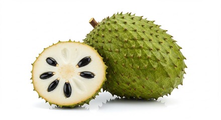 瑞々しい緑色 完熟ザクロの実 白背景で輝く. AI Generated