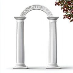 Obraz premium White Classical Archway with Fluted Columns and Autumn Leaves
