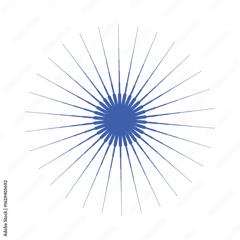 Aufkleber blue starburst shape with lines, concentric radial pattern. abstract graphic element. vector illustr
