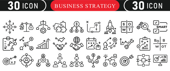 Business strategy icon set for planning and growth
