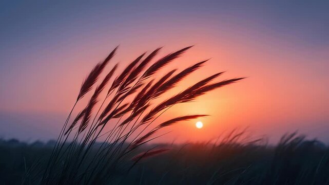 Serene Sunset Over Wildflowers in Rewilding Project Tranquil Landscape Embracing Natures Beauty and Graceful Sway of Grass