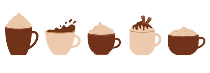 Coffee set. Different types of coffee drinks for cafe and restaurant menu. 