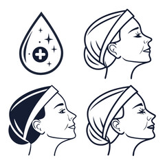 Set of woman face profile with drop isolated on white background