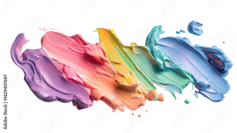 Poster thick iridescent blobs of chaotic paint splashes on white background