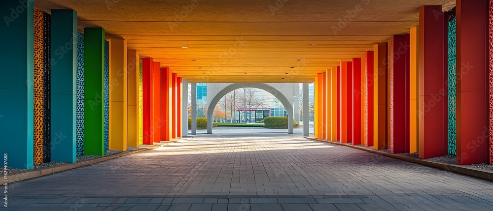 Aufkleber vibrant architecture featuring multicolored pillars creating a stunning passageway. the harmonious b