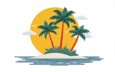 Sunny island with palm trees
