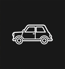 Obraz premium Simple white outline of a small car on black