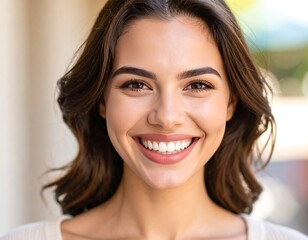 Naklejka premium Woman smiling, happy expression