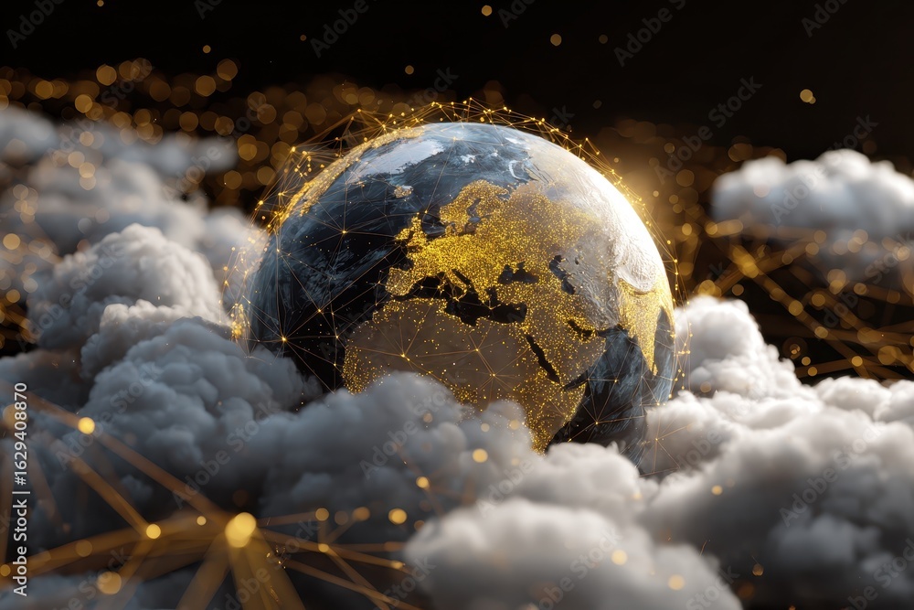 Poster visual representation of the global digital network highlighting the internet of things and its conn