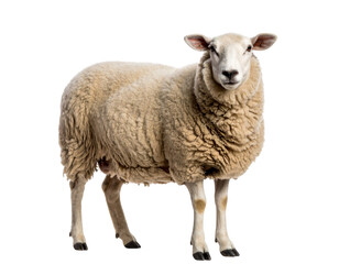 Naklejka premium Front View of Ewe Sheep with Head Tilted Slightly, Standing Still, Isolated Transparent PNG