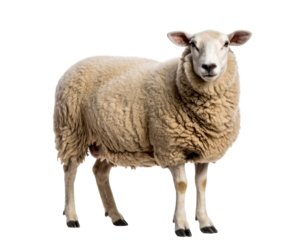 Front View of Ewe Sheep with Head Tilted Slightly, Standing Still, Isolated Transparent PNG