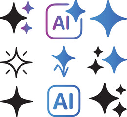 AI Sparkle Star Icon Set With Square Buttons Generated.