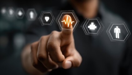 Person touches a glowing heart rate monitor graphic