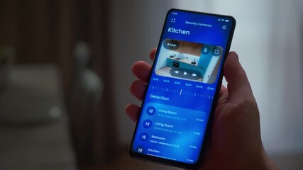 Monitoring security cameras on smartphone application. Smart home cctv video on a house security system app. - Powered by Adobe