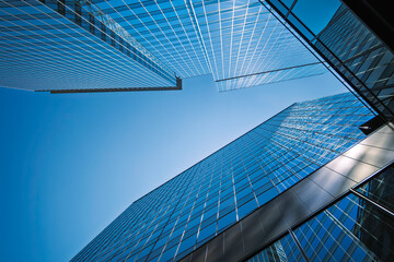 Modern building Office business background Low angle view Architecture Blue sky space