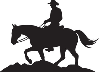 Vector art of silhouette of a cowboy riding a horse on a hill isolated on white background