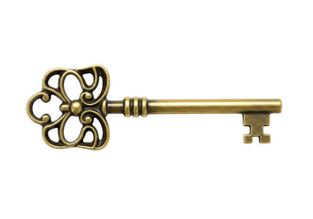 Obraz premium Antique golden key isolated on transparent background