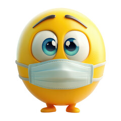 Smiling Cartoon Emoji Wearing Protective Mask for Health Awareness isolated on transparent background.
