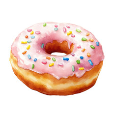 Pink Frosted Donut with Colorful Sprinkles isolated on transparent background.