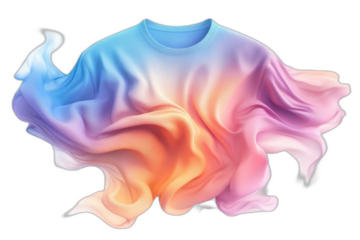 Colorful shirt with flowing fabric isolated on transparent background.