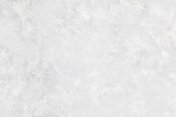 Winter white snow background, abstract blurred snowfall surface